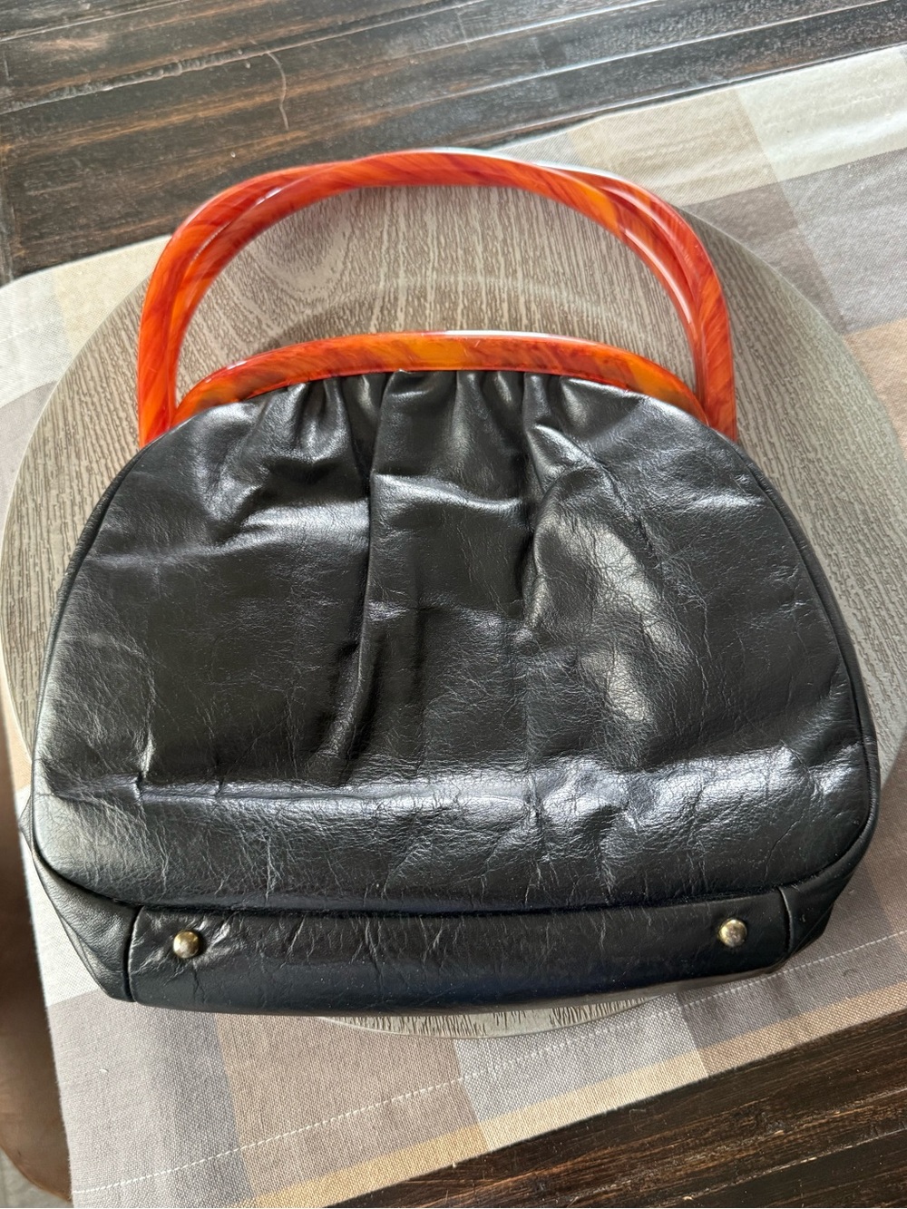 Etra Vintage Black Leather Handbag with Lucite Handles